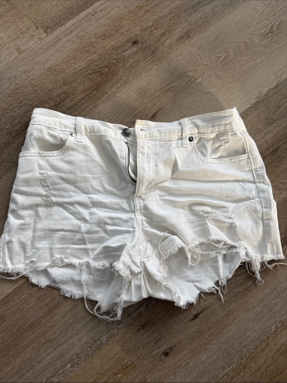 aerie White Distressed Denim Cutoff Shorts